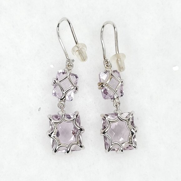Rarities Rhinestone Earrings Dangle Light Purple Sterling Silver Wedding Prom - Picture 4 of 8